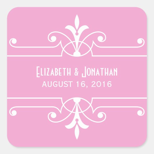 ピンクのファンシー装飾結婚式用シール スクエアシール (正面)