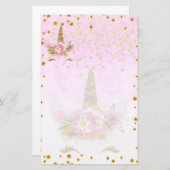 ピンクのファンタジーとゴールデンスターズユニコーン 便箋 (正面/裏面)