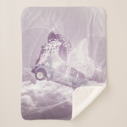 ピンクのファンタジー飛んでいる馬車バタフライフェアリーウィング シェルパブランケット (正面)