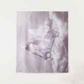 ピンクのファンタジー飛んでいる馬車バタフライフェアリーウィング タペストリー (正面)