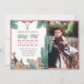 ピンクのファーストロデオ ウエスタン サウスウエスタンカウガール 招待状 (正面)