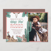 ピンクのファーストロデオ ウエスタン サウスウエスタンカウガール 招待状 (正面/裏面)