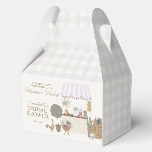 ピンクのファーマーズマーケット フレッシュ ブライダルシャワー フェイバーボックス (正面)