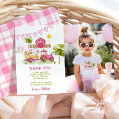 ピンクのファーム動物の誕生日の写真サンキューカード 招待状