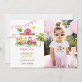 ピンクのファーム動物の誕生日の写真サンキューカード 招待状 (正面)