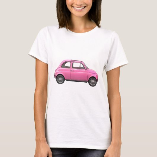 ピンクのフィアット500のヴィンテージのイタリア人車 Tシャツ (正面)