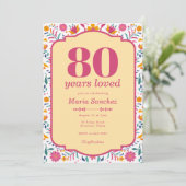 ピンクのフィエスタ80歳の誕生日お祝いパーティー 招待状 (スタンド正面)