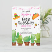 ピンクのフィエスタ タコ ツーデー 水彩 カクタス ご招待 招待状 (スタンド正面)