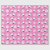 ピンクのフィギュアスケートおよび雪片のクリスマス ラッピングペーパー (フラット)