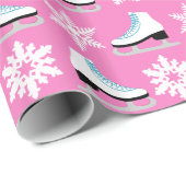ピンクのフィギュアスケートおよび雪片のクリスマス ラッピングペーパー (ロールコーナー)
