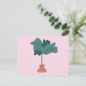 ピンクのフィドルフィグツリー観葉植物 ポストカード (スタンド正面)