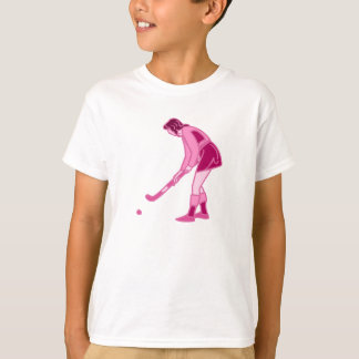 ピンクのフィールドホッケーの女の子 Tシャツ