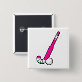 ピンクのフィールドホッケーの棒 缶バッジ (正面&裏面)