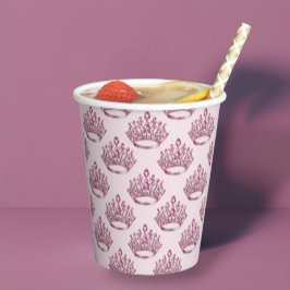 ピンクのフェアリーテイルプリンセス クラウン バースデー 紙コップ