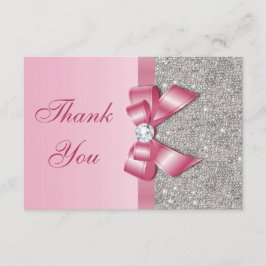 ピンクのフェイクな弓及びダイヤモンドは感謝していしています サンキューカード