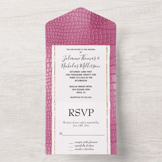 ピンクのフェイクアリゲーター動物の赤ちゃんシャワー オールインワン招待状 (内側)