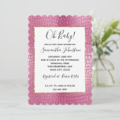 ピンクのフェイクアリゲーター動物の赤ちゃんシャワー 招待状 (スタンド正面)