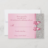 ピンクのフェイクリボン&ダイヤモンド 出欠確認 出欠カード (裏面)