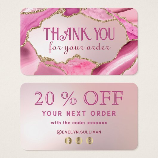 ピンクのフェイク瑪瑙ホイル割引カード (正面&裏面)