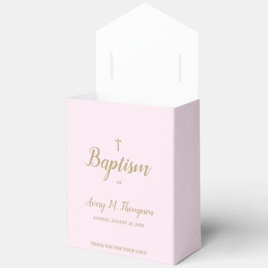 ピンクのフェイク金ゴールドクロススクリプトのバプテスマの好意ボックス フェイバーボックス (見開き)