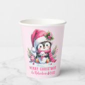 ピンクのフェスティバルかわいいペンギンメリークリスマス 紙コップ (裏面)