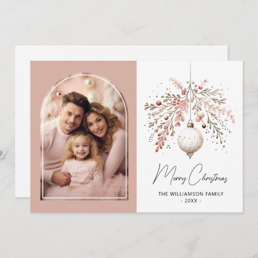 ピンクのフェスティバルバウブルアーチフレームファミリーフォトカード シーズンカード (正面/裏面)