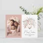 ピンクのフェスティバルバウブルアーチフレームファミリーフォトカード シーズンカード (スタンド正面)