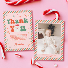 ピンクのフォトガールクリスマスバースデーパーティー サンキューカード