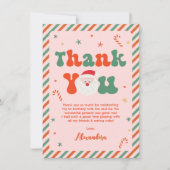 ピンクのフォトガールクリスマスバースデーパーティー サンキューカード (正面)