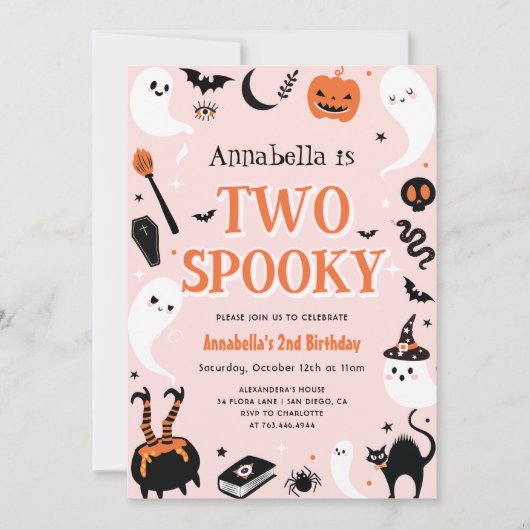 ピンクのフォトハロウィンガール2nd誕生日 招待状 (正面)