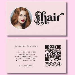 ピンクのフォトQRコード ヘアサロン 名刺