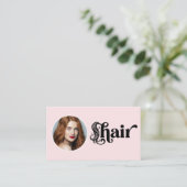 ピンクのフォトQRコード ヘアサロン 名刺 (スタンド正面)
