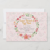 ピンクのフォラルイースターブランチ 卵の宝探し 招待状 (正面)