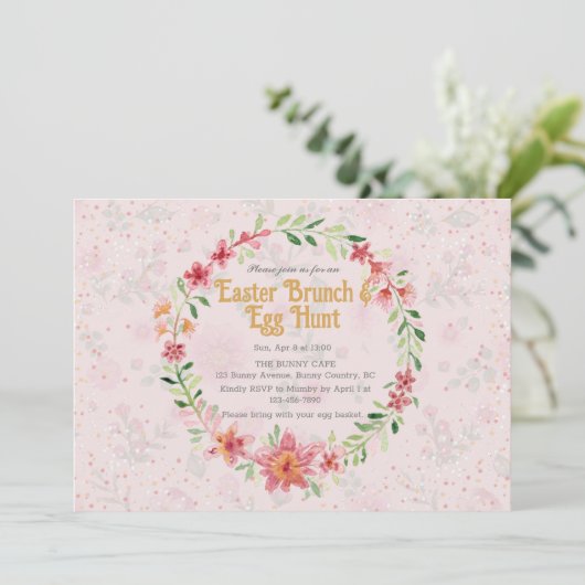 ピンクのフォラル イースター ブランシュ 卵の宝探し 招待状 (スタンド正面)