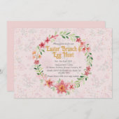 ピンクのフォラル イースター ブランシュ 卵の宝探し 招待状 (正面/裏面)