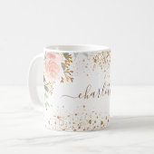 ピンクのフォーラルユーカリプタス金ゴールドの火花名 コーヒーマグカップ (正面左)