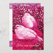 ピンクのフクシアの白いハト 招待状 (正面/裏面)