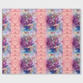 ピンクのフクロウとコメディアン ピンクの花の葉 ラッピングペーパー (フラット)