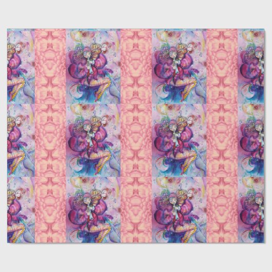 ピンクのフクロウとコメディアン ピンクの花の葉 ラッピングペーパー (フラット)