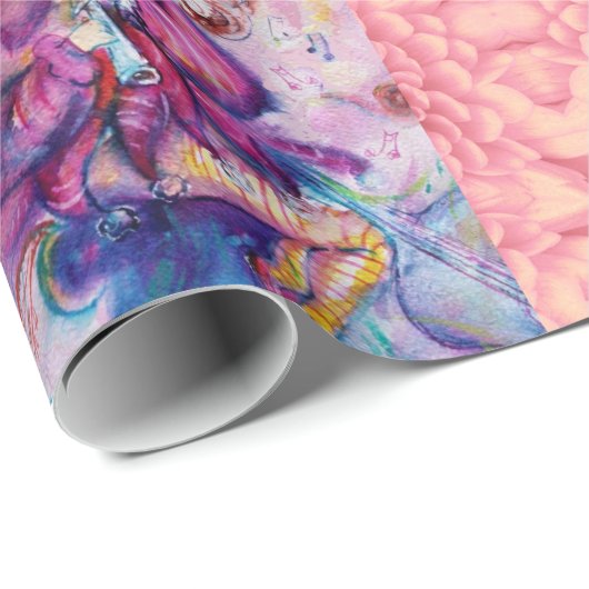 ピンクのフクロウとコメディアン ピンクの花の葉 ラッピングペーパー (ロールコーナー)