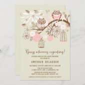 ピンクのフクロウとバードケイズベビーシャワー招待状 招待状 (正面/裏面)