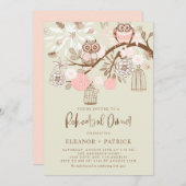 ピンクのフクロウとバードケージリハーサルディナー 招待状 (正面/裏面)