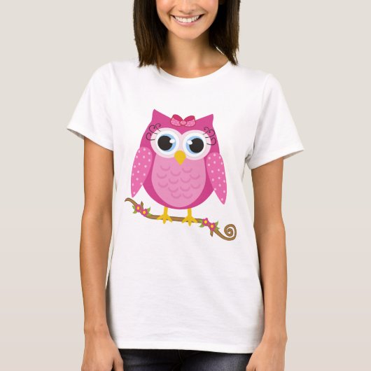 ピンクのフクロウのデザインのギフト Tシャツ (正面)
