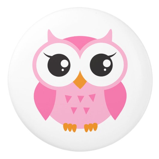 ピンクのフクロウのドア・ノブ セラミックノブ (正面)