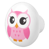 ピンクのフクロウのドア・ノブ セラミックノブ (右)