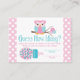 ピンクのフクロウのボトルのベビーシャワーの謎解きゲーム エンクロージャーカード