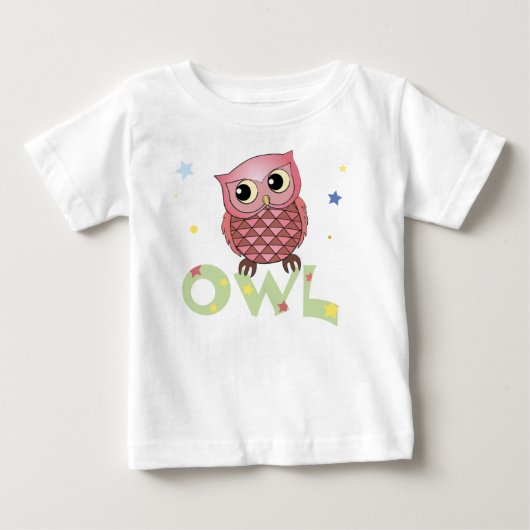 ピンクのフクロウの乳児のワイシャツ ベビーTシャツ (正面)