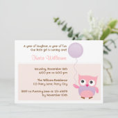 ピンクのフクロウの女の子の誕生日パーティー招待状 招待状 (スタンド正面)