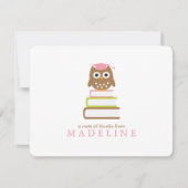 ピンクのフクロウの幼稚園の卒業は感謝していしています サンキューカード (正面)