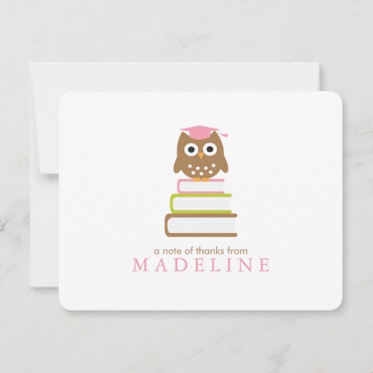 ピンクのフクロウの幼稚園の卒業は感謝していしています サンキューカード (正面)